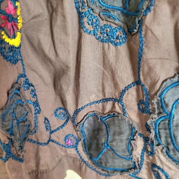 XCVI Blouse Womens S Bohemian Top Gray Peasant Boho Hippie Tunic Embroidered - Picture 11 of 12